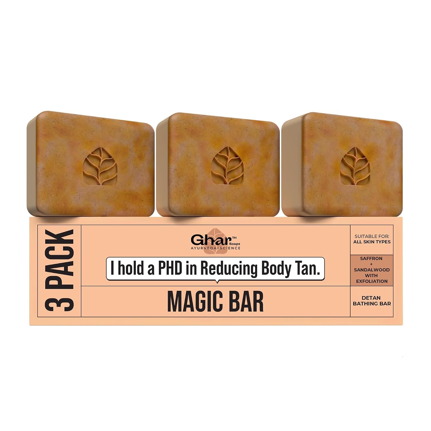 Ghar Soaps Sandalwood & Saffron Magic Brightening Bath Soap Bar 10.6 oz Pack of 3