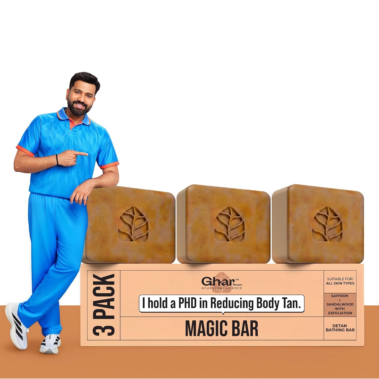 Ghar Soaps Sandalwood & Saffron Magic Brightening Bath Soap Bar 10.6 oz Pack of 3
