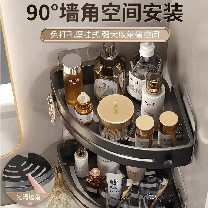 2 Player Adhesive Wall Shelf Set with No Drilling Design Plastic Corner Rack for Bathroom Storage Organizer Shower Accessories