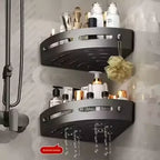 2 Player Adhesive Wall Shelf Set with No Drilling Design Plastic Corner Rack for Bathroom Storage Organizer Shower Accessories
