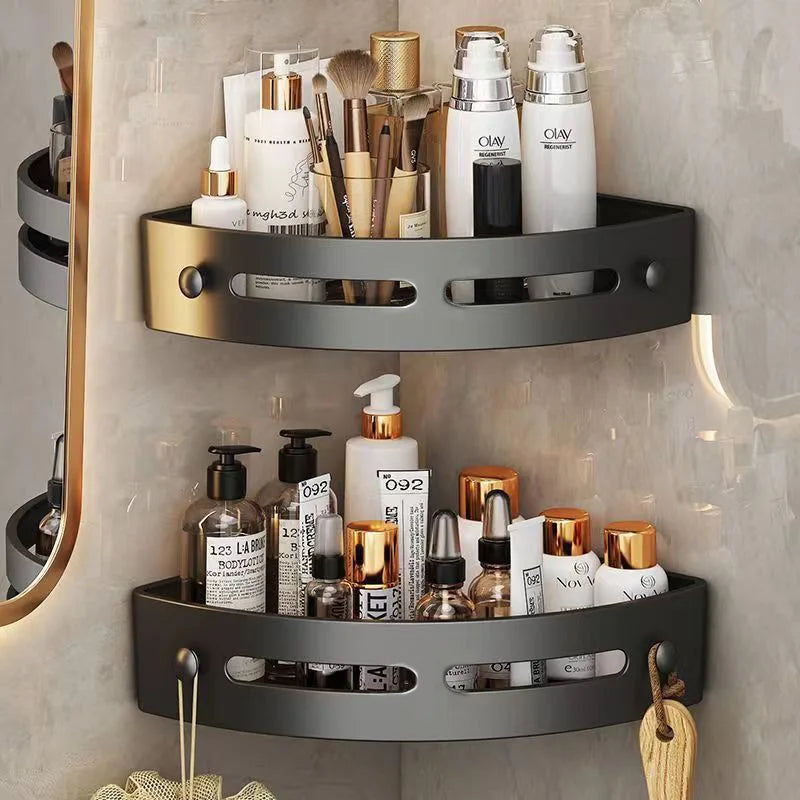 2 Player Adhesive Wall Shelf Set with No Drilling Design Plastic Corner Rack for Bathroom Storage Organizer Shower Accessories