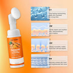 Turmeric Cleanser Moisturize Facial Brightening Skin Tone Daily Face Wash Foam with Brush Skin Care Clean Lemon Fruit Extract