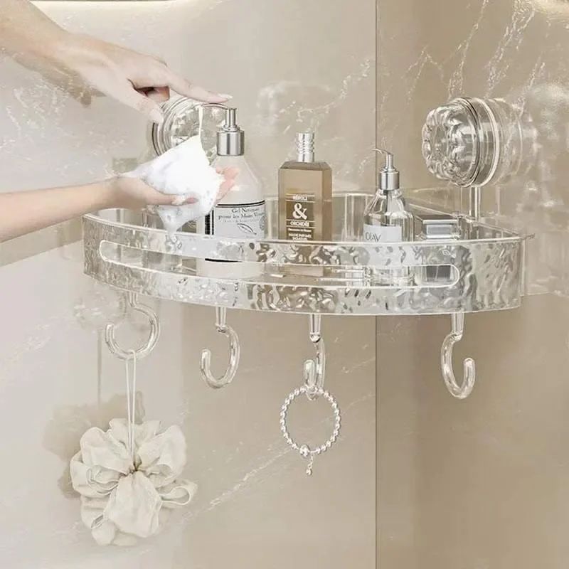 Stainless Steel Textured Corner Bathroom Shelf Silver Chrome 16 in