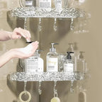Stainless Steel Textured Corner Bathroom Shelf Silver Chrome 16 in