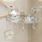 Stainless Steel Textured Corner Bathroom Shelf Silver Chrome 16 in